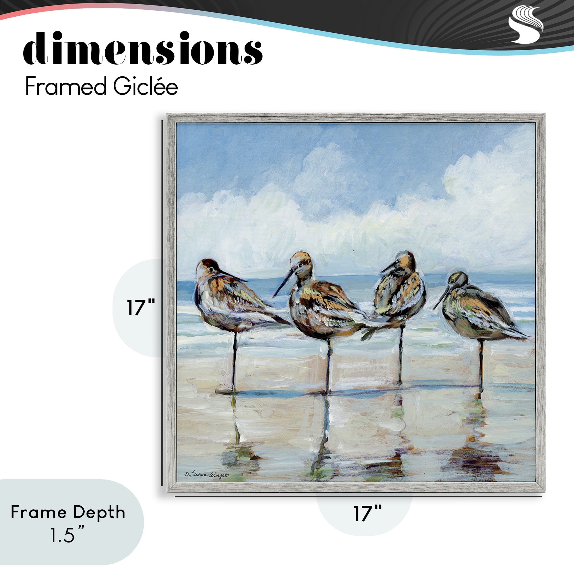 Stupell Industries Sandpipers Balancing On Beach Gray Framed Giclee Art, design by Susan Winget