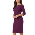 thumbnail image 4 of INSPIRE CHIC Women's Vintage Dress 3/4 Sleeve Wear-to-Work Sheath Dresses XS Dark Purple, 4 of 6