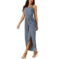 thumbnail image 2 of INSPIRE CHIC Women's Summer Casual Spaghetti Straps Sleeveless V Neck Tie Waist Split Wide Leg Jumpsuits Rompers, 2 of 4
