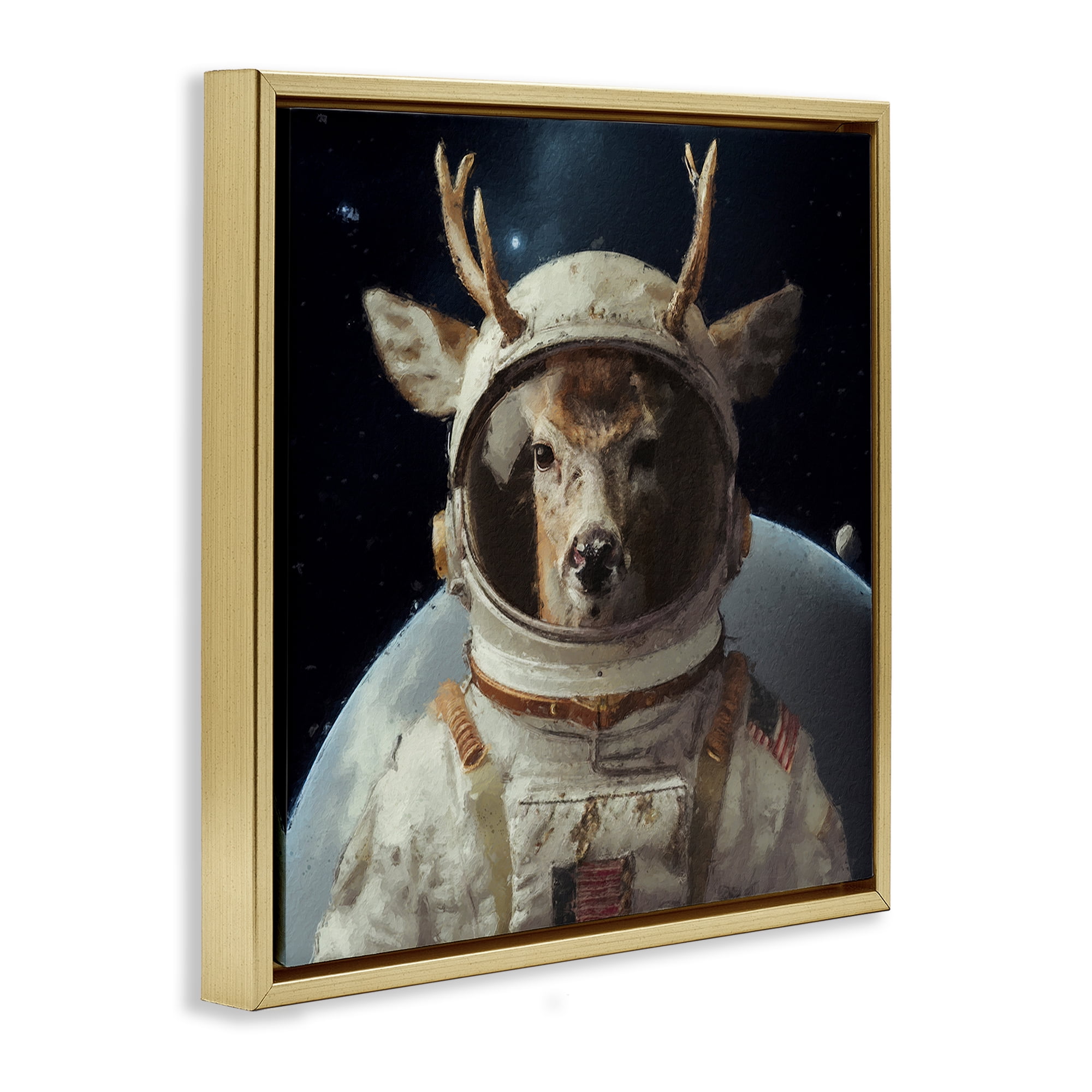 Stupell Industries Space Astronaut Deer Astrology & Stars Painting Gold Floater Framed Canvas Art Print Wall Art, 25 x 25