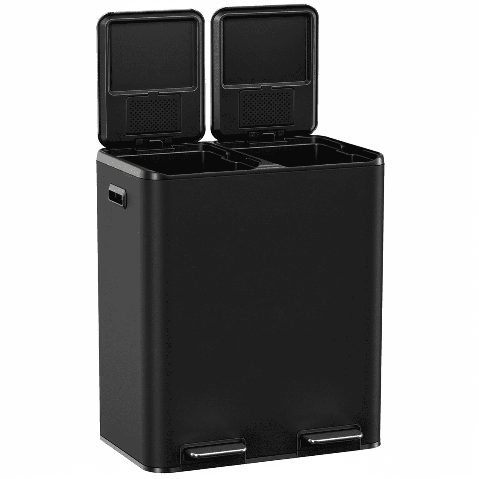 TLSUNNY 16 Gal Double Step Trash Can, Dual Compartment Recycling Bin with Odor Control Box, for Office/Home/Kitchen