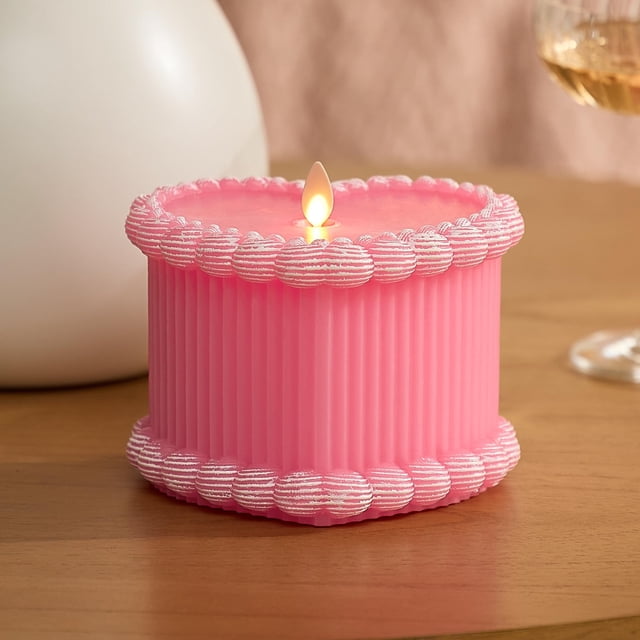 Luminara Flickering Flameless 5.3" x 4.5" Cake Candle, Battery Operated Remote Ready (Sold Separately) & Timer Function, Moving L
