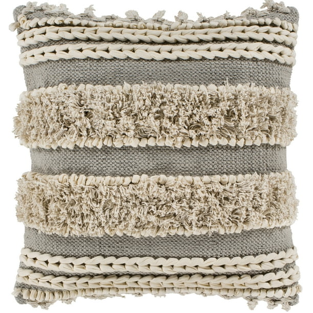 18" Fossil Gray and Beige Bohemian Style Square Throw Pillow Cover with