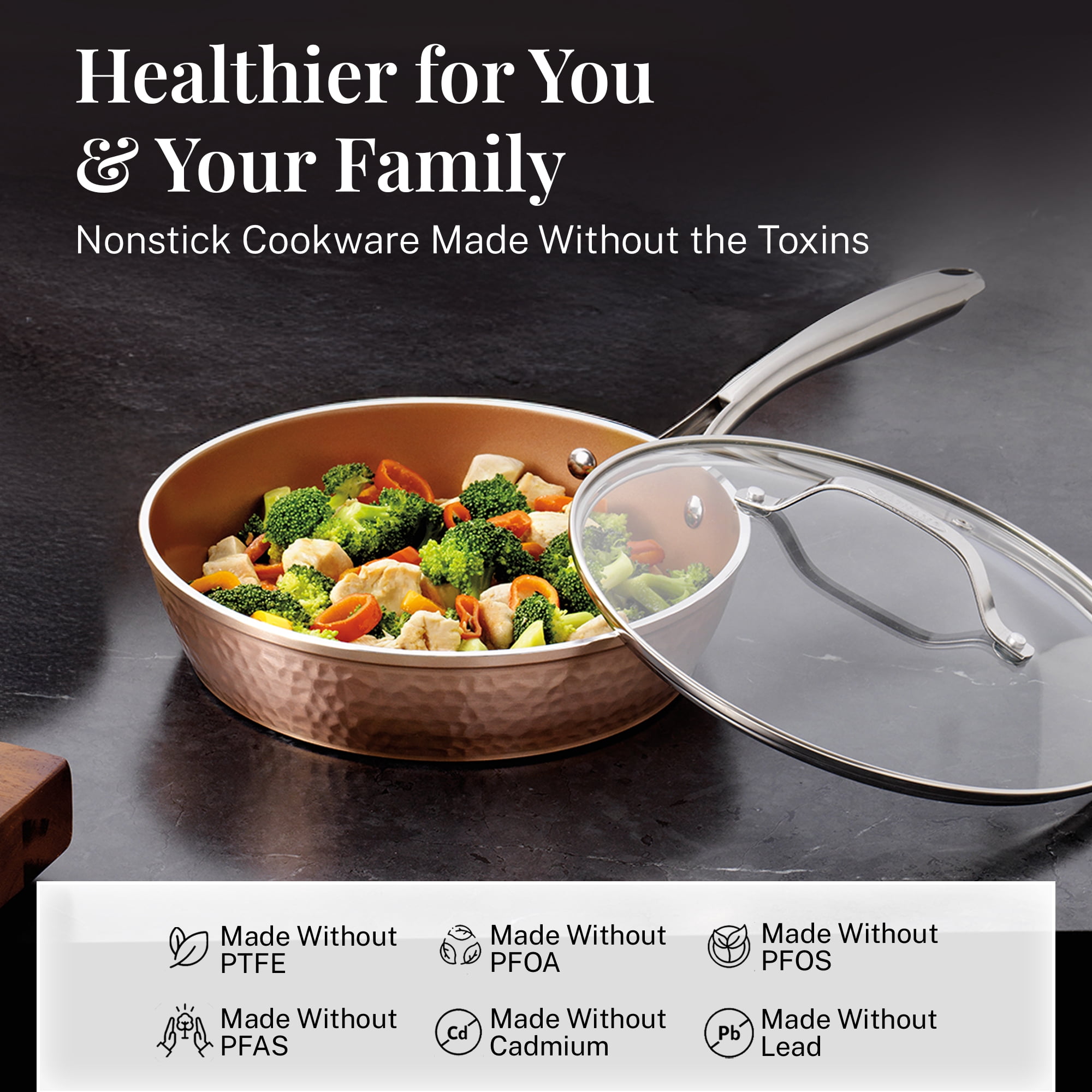 Gotham Steel Diamond Hammered Nonstick Pots and Pans 10 Piece Ceramic Kitchen Cookware Set Copper