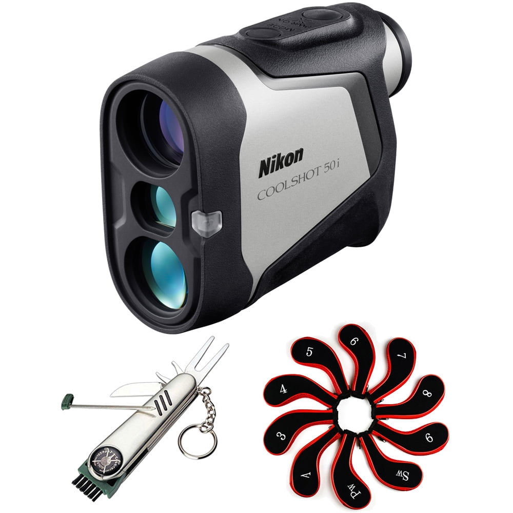 Nikon 16760 COOLSHOT 50i Golf Rangefinder with OLED Display & Built-in  Mounting Magnet Bundle with Steel 7-in-1 Multi-Function Golf Tool and  Neoprene 