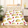 thumbnail image 2 of Housse de Couette Mexicaine Piments Rouges Taco Nachos Burrito Ensemble de Literie avec Fermeture Éclair, Nourriture Latine Cinco de Mayo Housse de Couette avec 2 Taies d'Oreiller, Taille Très Grand, Multicolore, 2 of 6