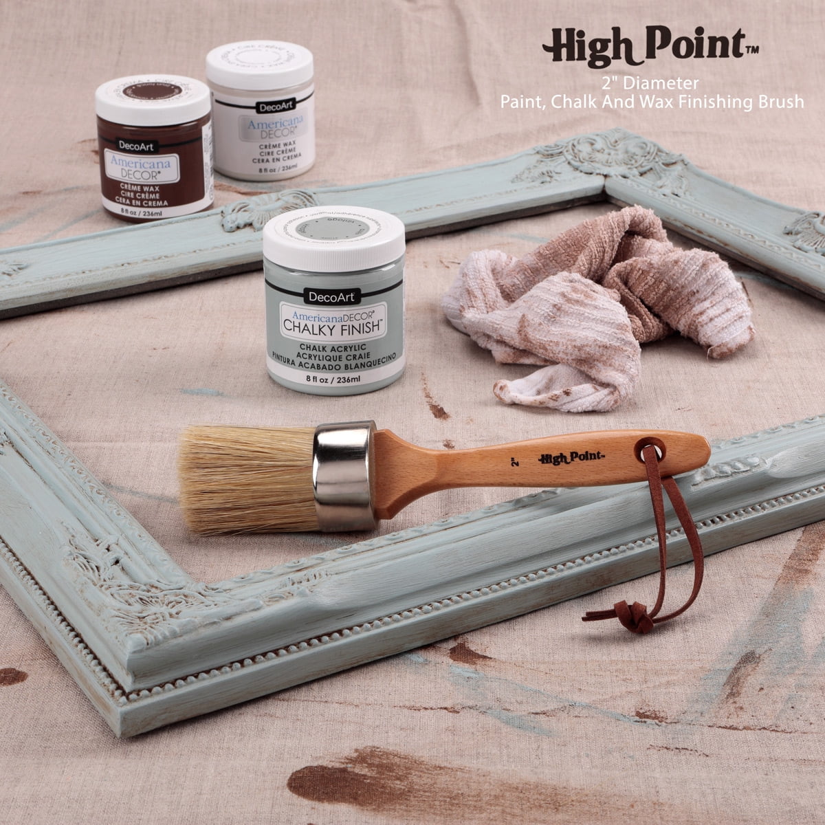 Large 2-in-1 Round Chalk & Wax Finishing Brush All Natural Hog Bristles Ergonomic Handle Stencil & Pouncer Paintbrush for DIY Furniture, Hobby Paint, Faux & Wax Finishing, Stenciling [2" x 2.36"]