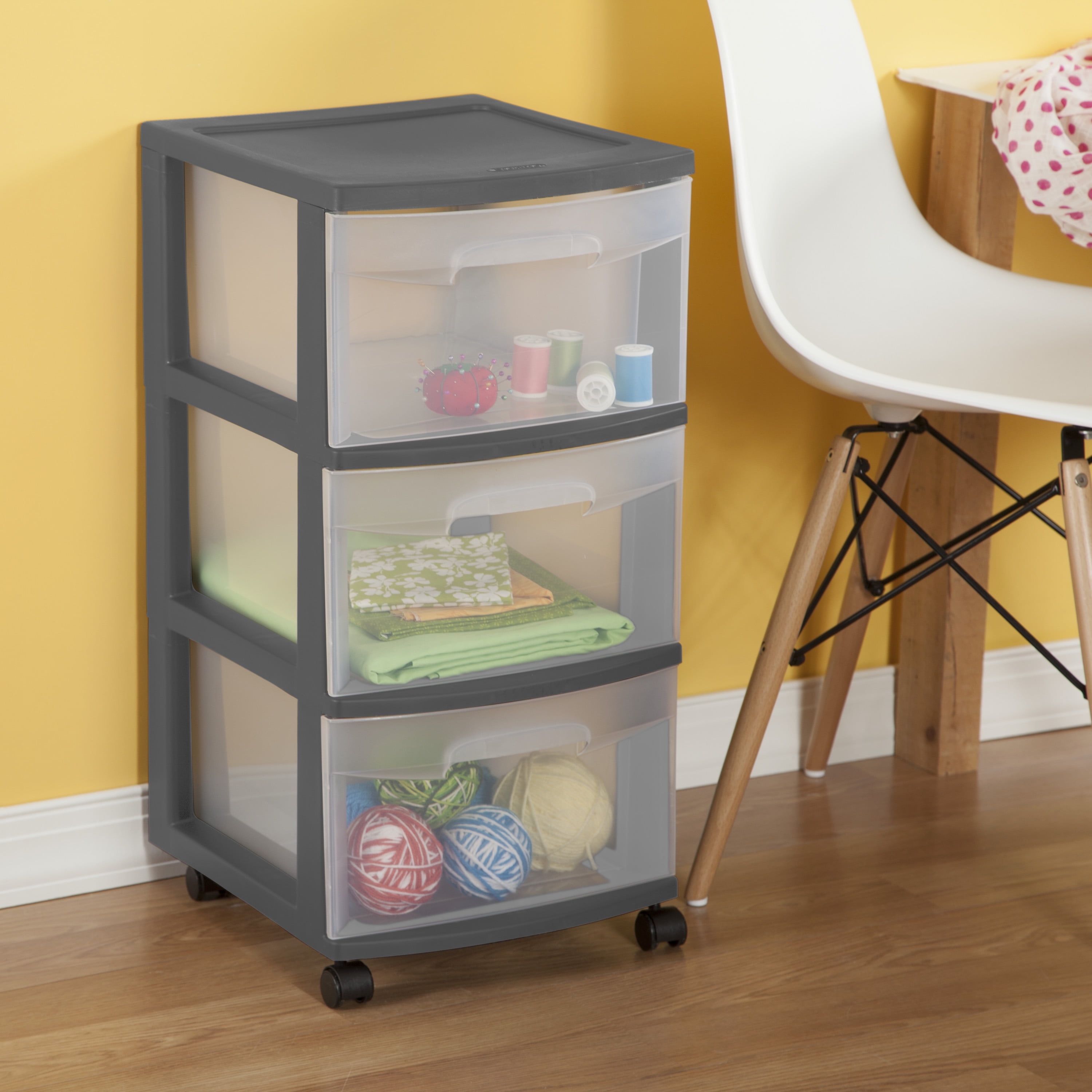 Sterilite 3 Drawer Cart Plastic, Gray Flannel, Set of 2
