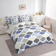 thumbnail image 2 of Castle Fairy Geometric Quatrefoil King Bedding 7pcs,Minimalist Grid Motif King Bed in a Bag,Blue Gray Cream,Reversible, 2 of 7