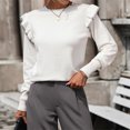 thumbnail image 4 of Duoif Sweaters for Women Trendy Women's Ruffled Sweater Loose Solid Color Crewneck Pullover Fashion Sweater Women's Sweaters Womens Tops White M, 4 of 9