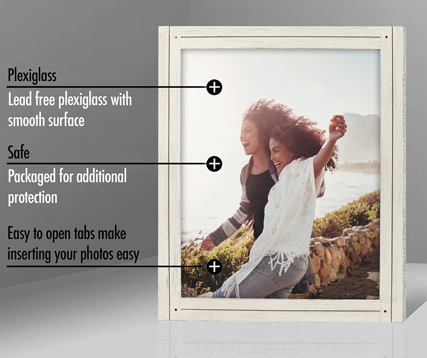 Americanflat 16x20 Rustic Picture Frame in White with Textured Wood and Plexiglass - Horizontal and Vertical Formats for Wall