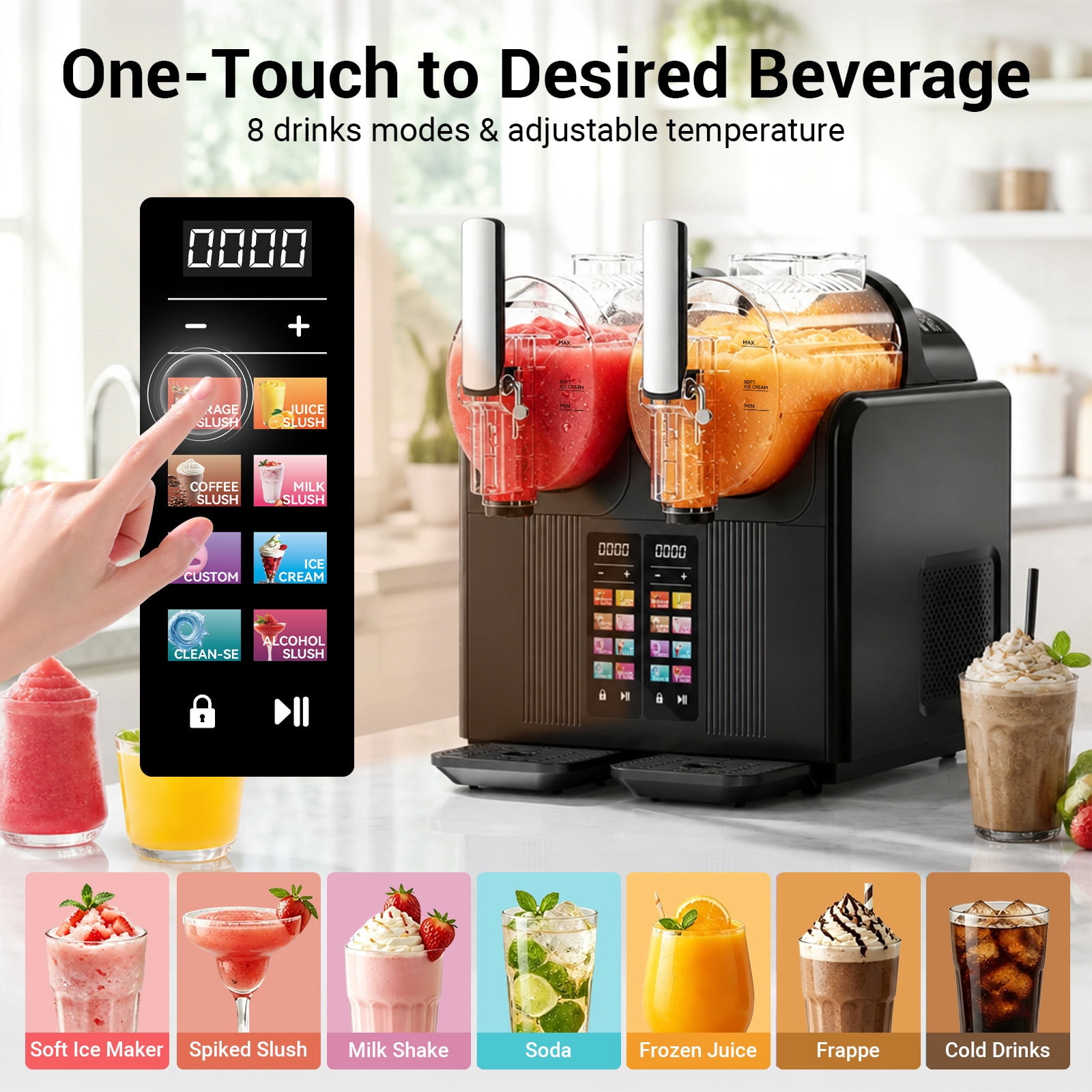 68oz*2 Slushie Machine, Large Capacity Frozen Drink Maker & Slushy Machine with 5 Presets and LED Display, Perfect for Frozen Margaritas, Frappes, Smoothies & Shakes, Black