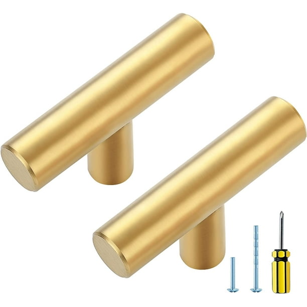 Zoizocp 60 Pack Gold T Bar Knobs 2 Inch Dresser Knobs Brushed