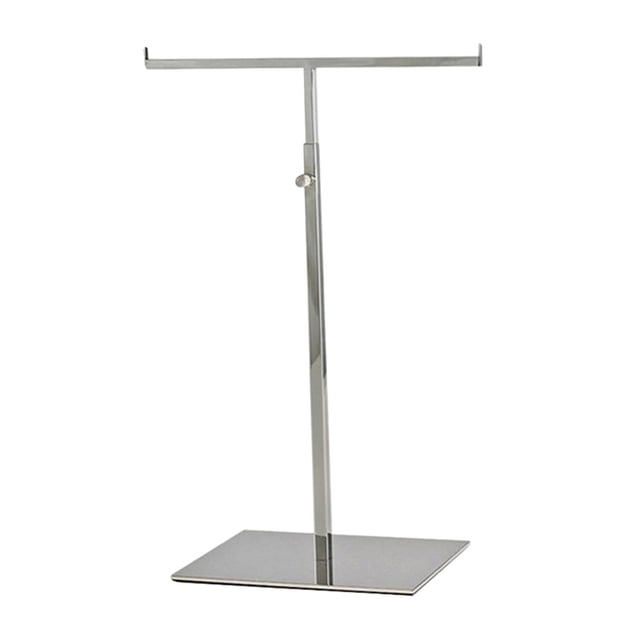 Estante de exhibición de bolsas de Metal, soporte de exhibición de bolsos, acero inoxidable con doble gancho, soporte independiente en forma de T para espejos de tubo cuadrado