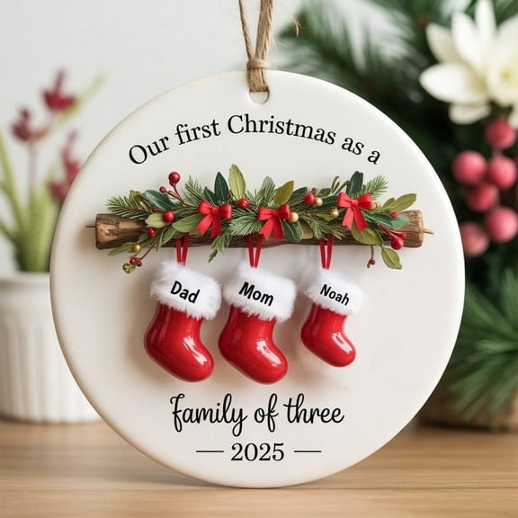 Family Of Three Christmas Ornament 2025, Custom New Family Ornament, Baby's First Christmas Ornament, Personalized Family Ornament 2025