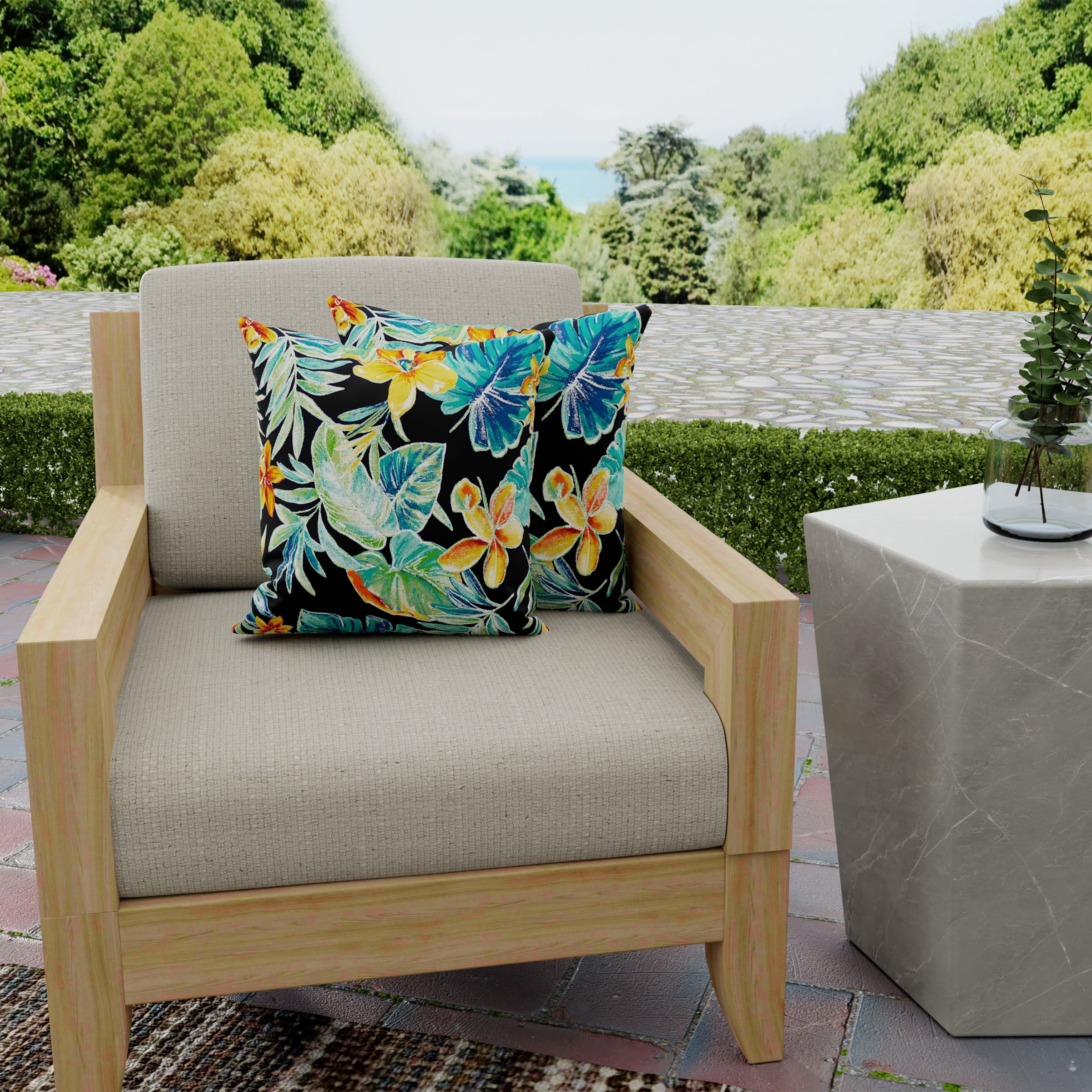Jordan Manufacturing 18" x 18" Beachcrest Caviar Black Floral Square Outdoor Throw Pillow (2 Pack)