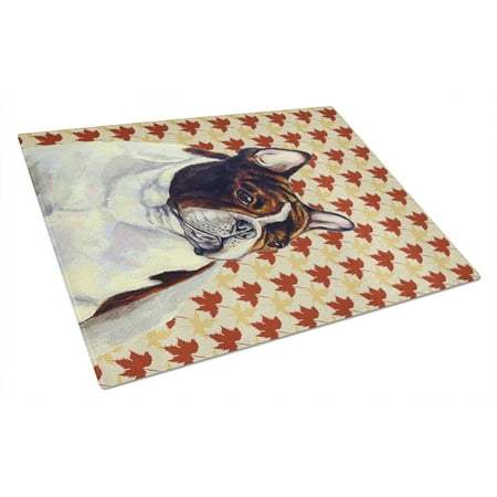 

Carolines Treasures LH9112LCB French Bulldog Fall Leaves Portrait Glass Cutting Board Large 12H x 16W multicolor