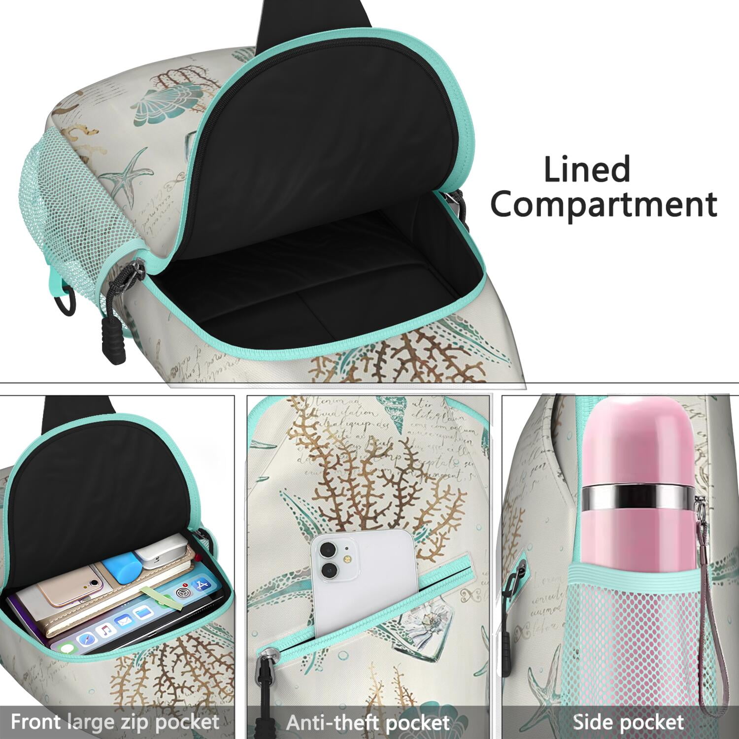 Tropical Crossbody Bag - Nautical Themed Lightweight Shoulder Backpack for Outdoor Adventures - Durable Anti-Theft Design for Beach, Travel, Urban Use