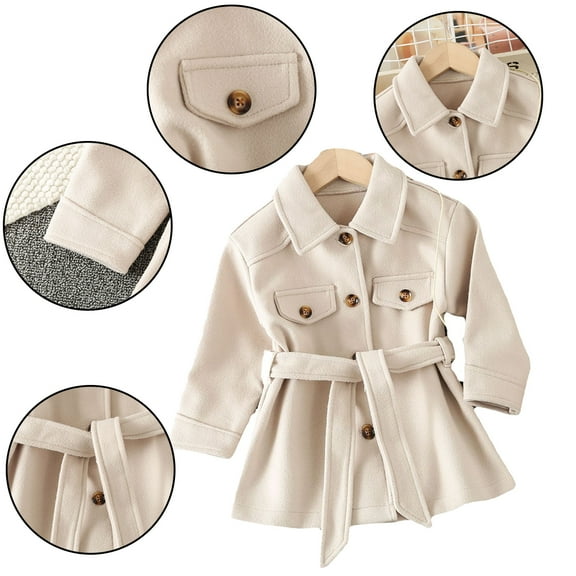 Godderr Toddler Kids Girls fleece Coats,little Girls Winter Classic Wool Jacket,girls Dress Coat with Belt for 2-7Y