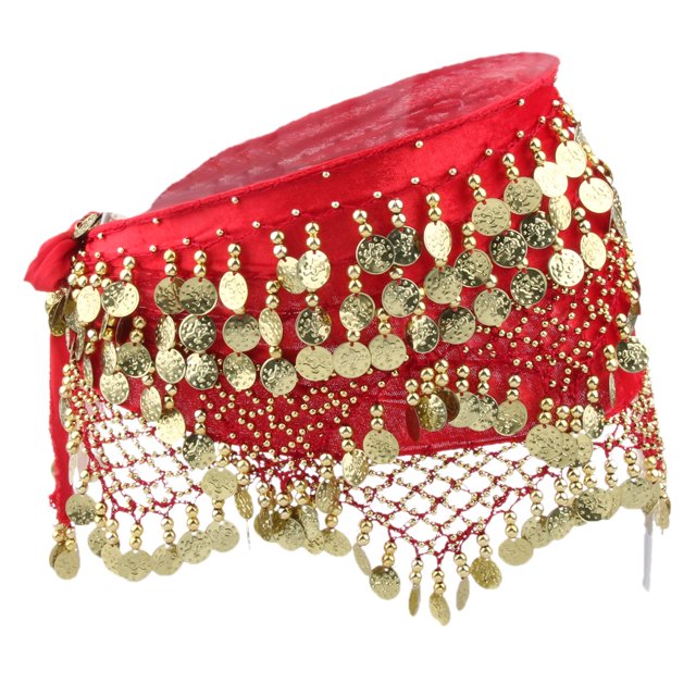 Minnieouse Women's Belly Dance Hip Scarf Hip Waist Skirt Chain With Gold Coins Prendas para la parte inferior del cuerpo Rojo