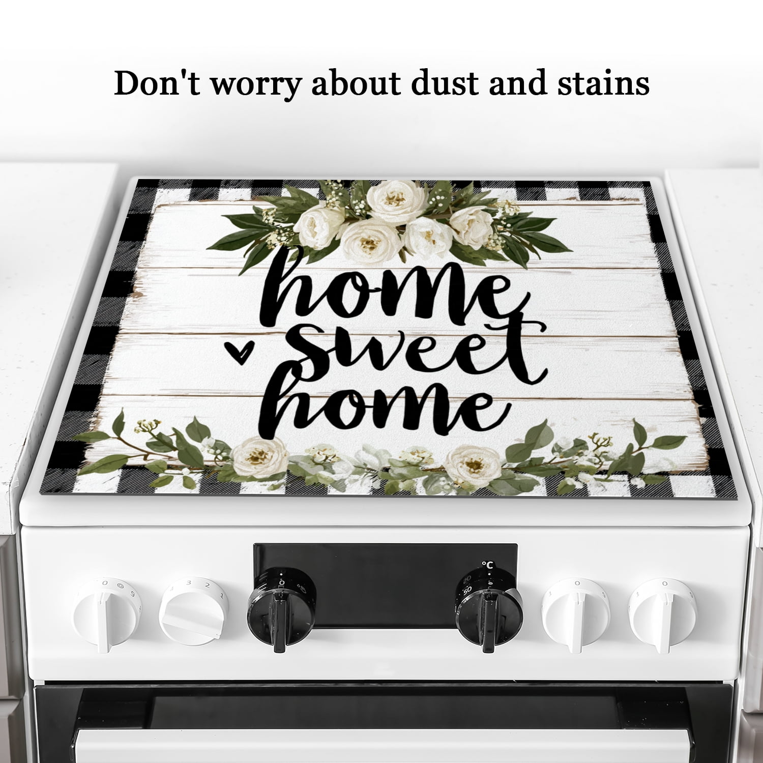 Square Stove Top Cover For Gas Stove, Rustic Wooden Grain Sweet Home Print Non-Slip Washable Cooktop Cover, Foldable Decorative Mats for Kitchen RV (28×20 Inch)