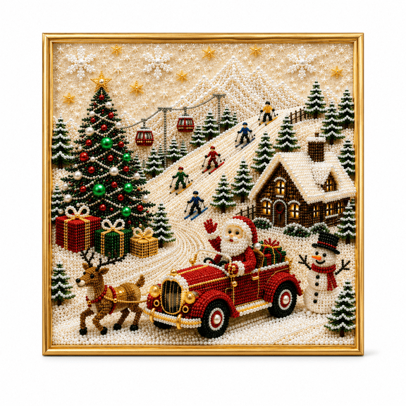 DIY Christmas Pearl Diamond Painting Kit, Pearl Bead Art Kit, Bead Painting & Beaded Art Kits, Framed Diamond Art, Diamond Painting for Christmas Framed Wall Art Decor 20×20cm
