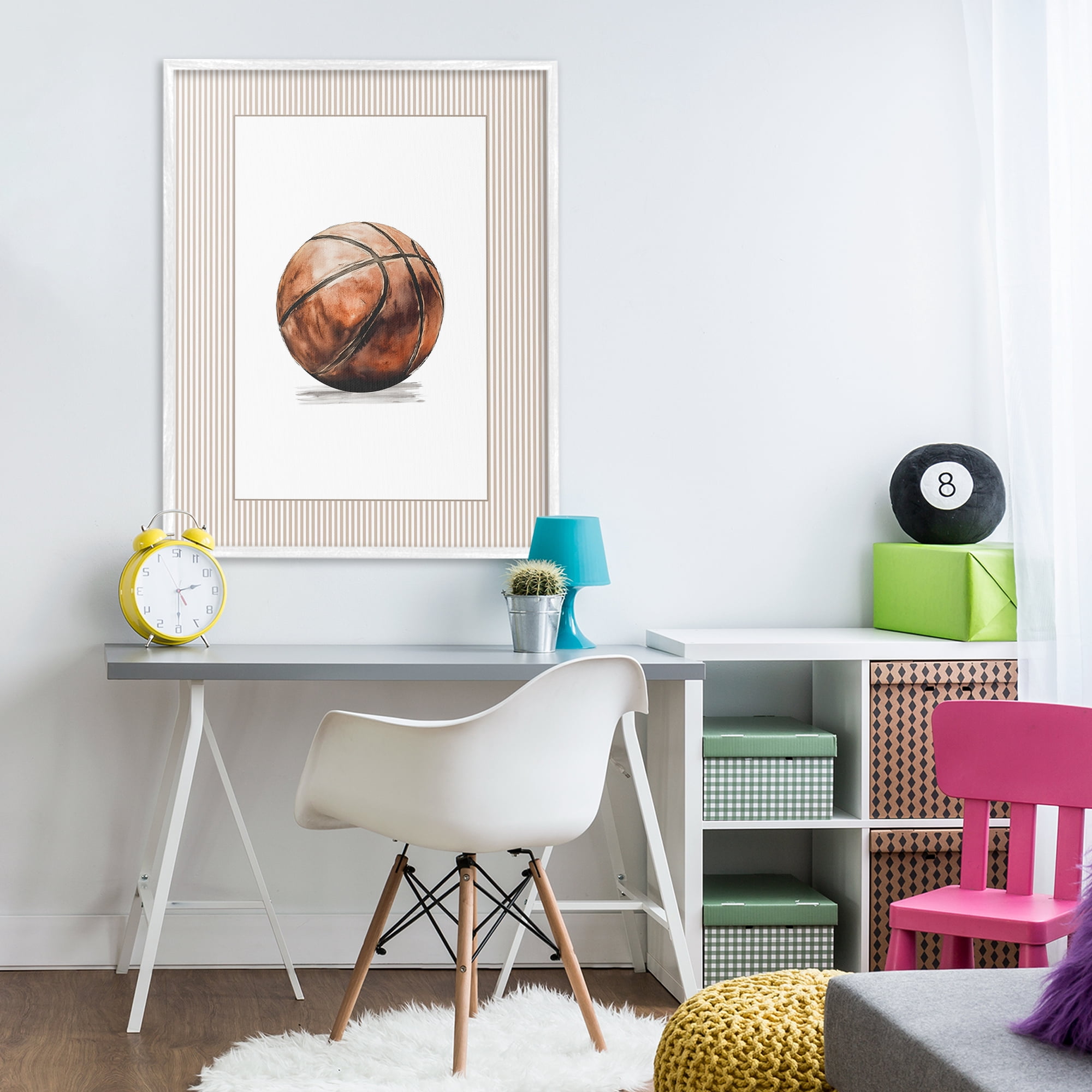 Stupell Industries Vintage Sports Basketball White Framed Giclee Art, design by Christine Simpson Art