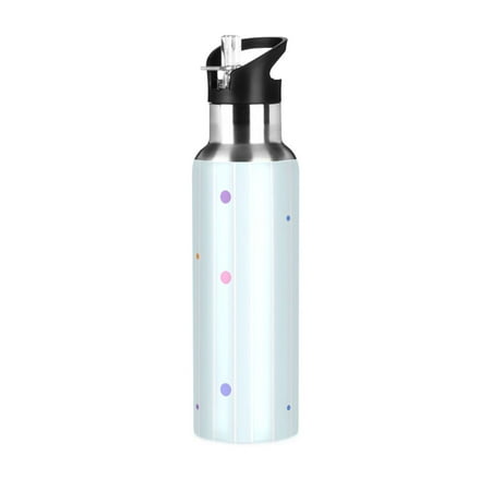 

ALAZA Blue Stripes Polka Dots Water Bottle Insulated Flask Stainless Steel Straw Lid 20 oz