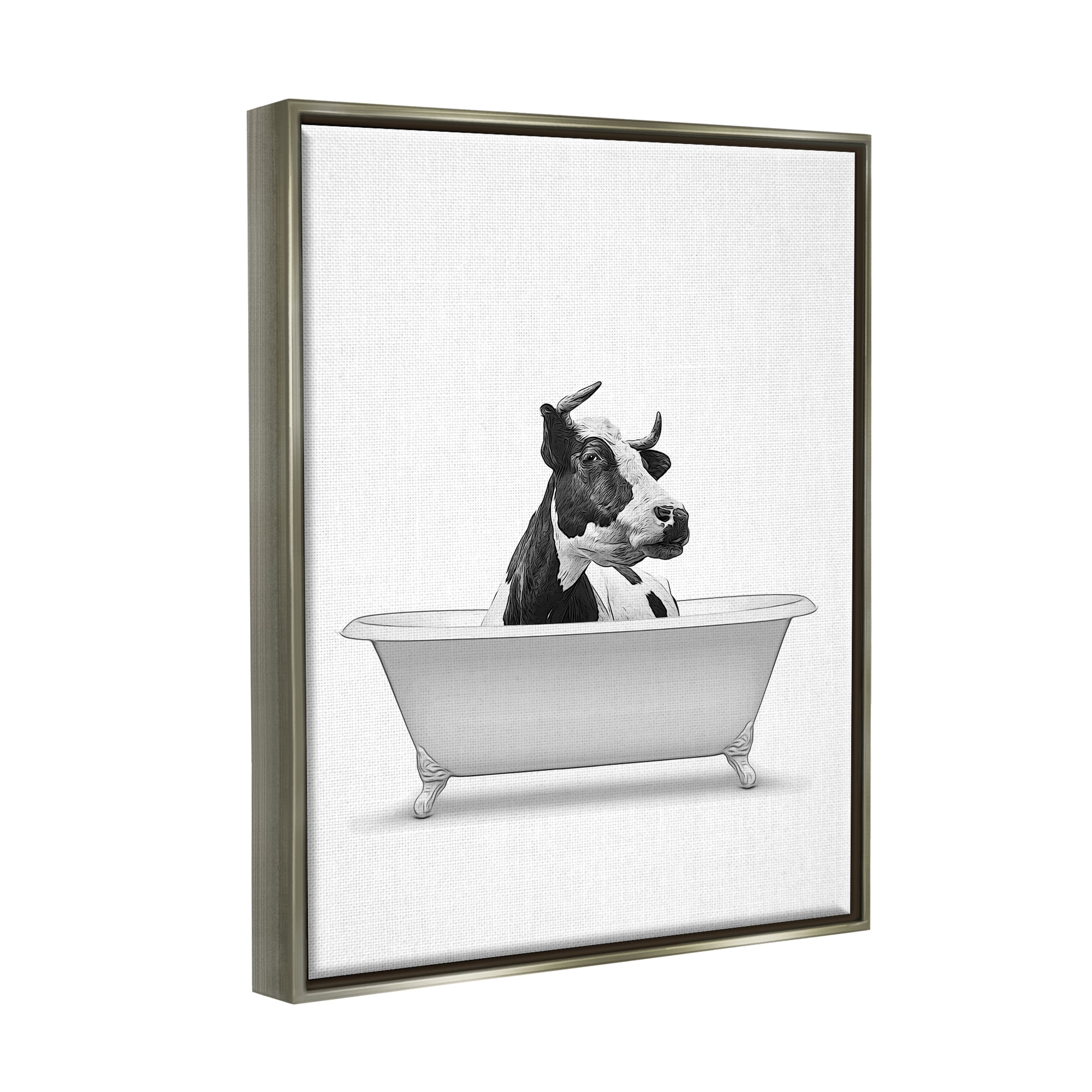 Stupell Industries Farmhouse Cow Bathtub Portrait Animals & Insects Painting Gray Floater Framed Art Print Wall Art