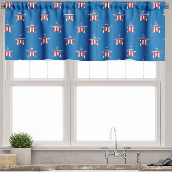 Ambesonne Fourth of July Valance Pack of 2, Repetitive Stars, 54"X12", Cobalt Blue Blue