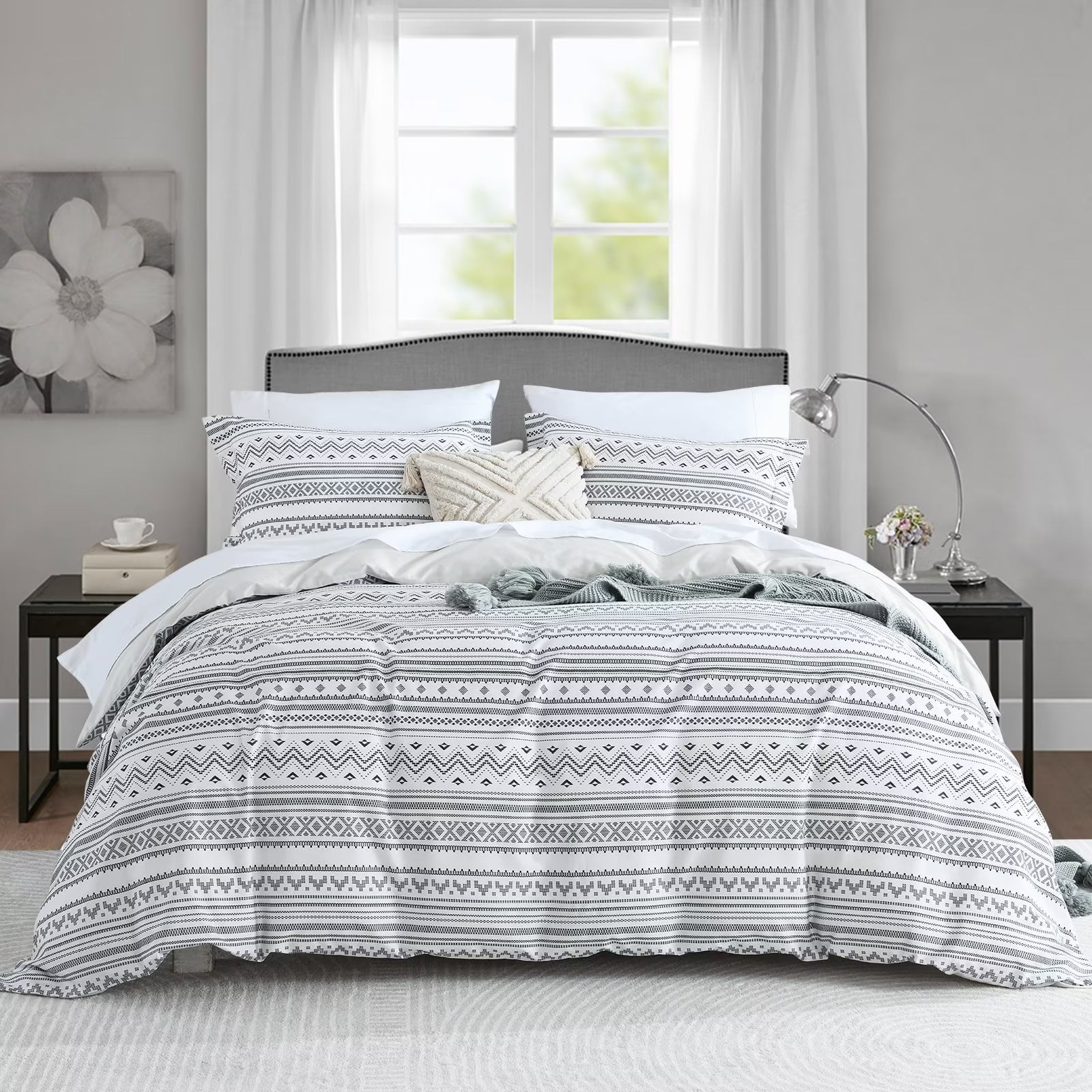 Bedduvit 100 Cotton King Size Duvet Cover Sets 3 Pieces Black Geometric Striped Reversibles