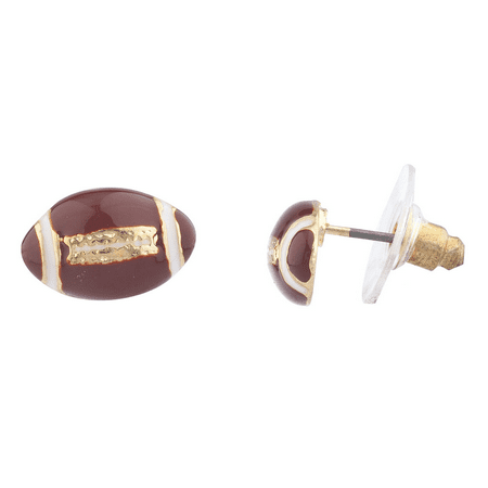 - Lux Accessories Gold Tone Brown White Enamel Football Sports Post Earrings