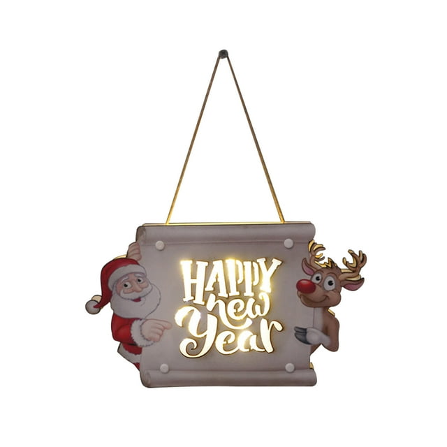 Decoración navideña, letrero para puerta, colgante de pared, letrero para puerta con luz LED, accesorios para fiestas de Año Nuevo