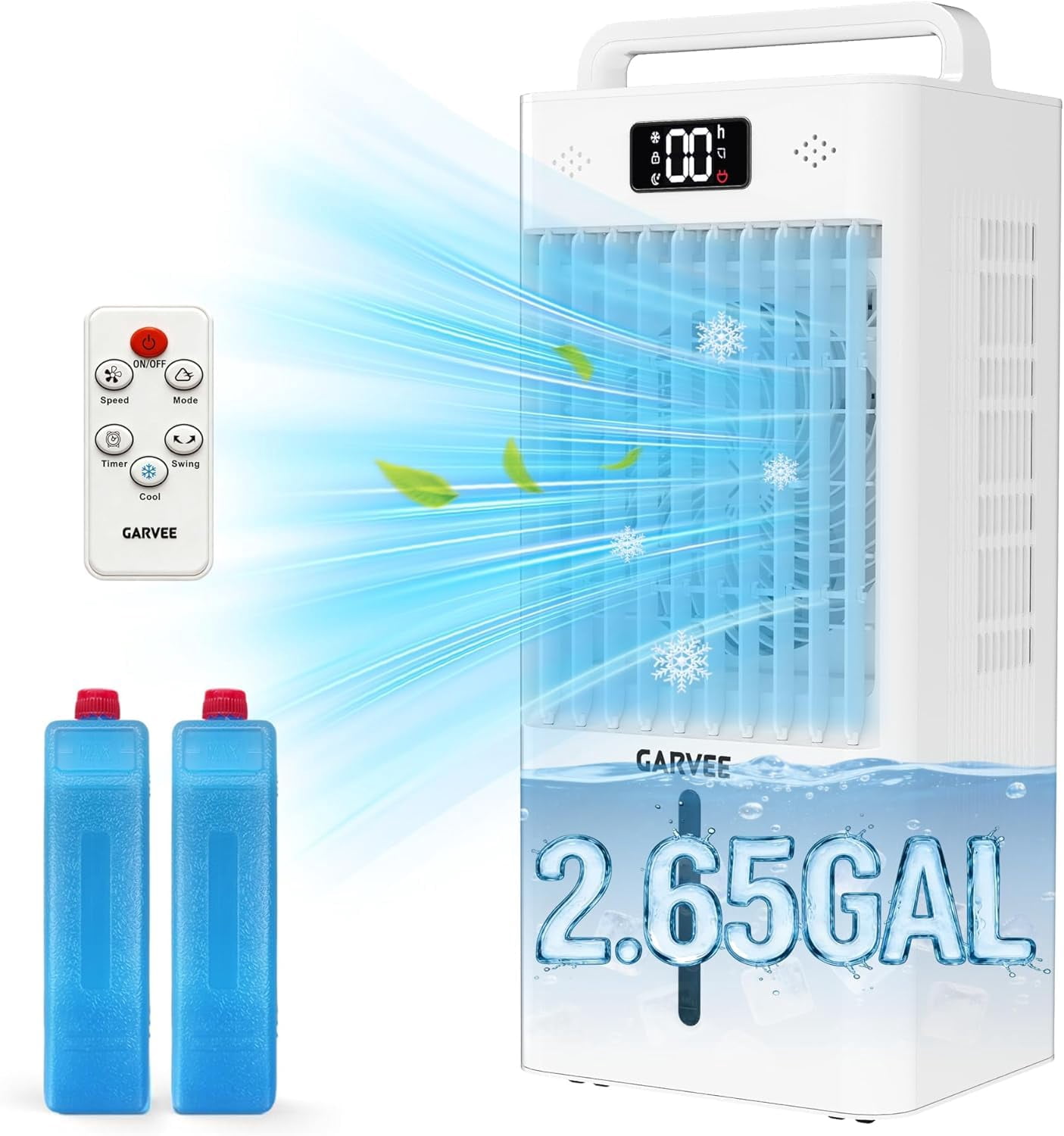 2.6Gal Portable Air Conditioners, 3-in-1 Swamp Cooler with HEPA Filter, Remote Control, 6 Speeds & 3 Modes, Quiet Operation for Rooms Up to 450 Sq Ft, 24-Hour Timer, 360° Swivel Casters