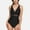 Black, variant on Swim Women's Deep V One Piece Swimsuit with Mesh Waist Panel and Ruched Tummy Control Design - Medium, Black