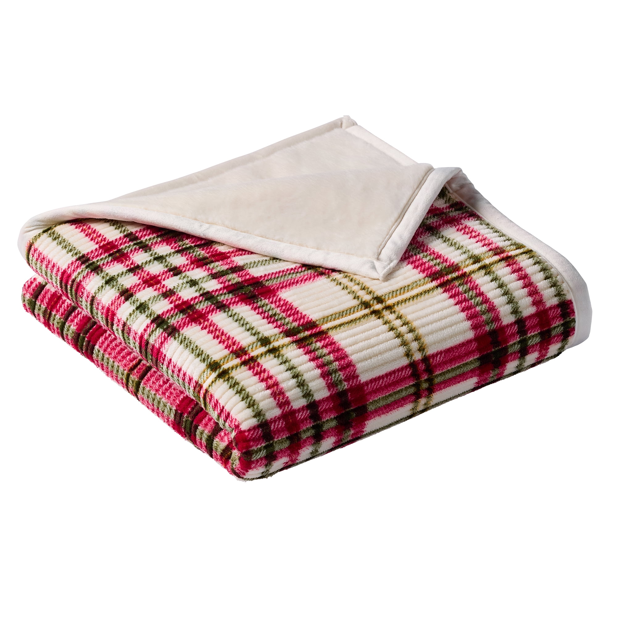 Better Homes & Gardens Printed Velvet Plush Reverse to Faux Fur Super Soft Throw Blanket, Oversized, Red Plaid