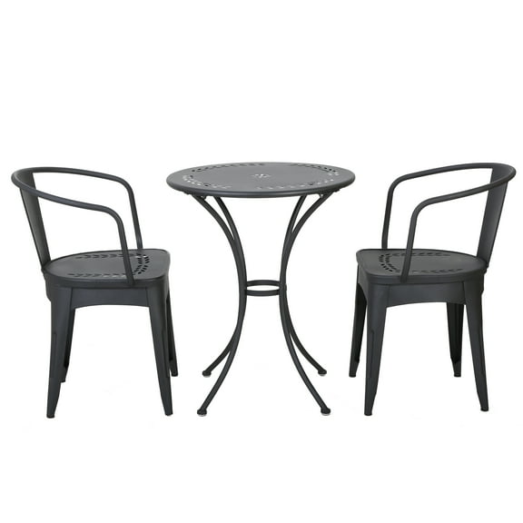 GDF Studio Tottenham Outdoor Iron Bistro Set, Black Sand
