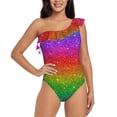 thumbnail image 2 of Yiaed Rainbow Glitter Print Women One Piece Swimsuits Tummy Control One Shoulder Bathing Suits Pattern Ruffle Swimwear-Small, 2 of 8