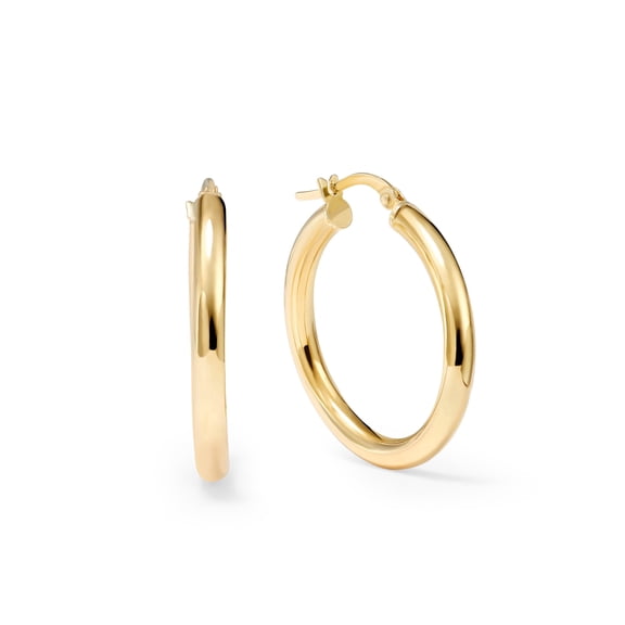 14K Yellow Gold Round Gold Hoop Earring for Women | High-Polish, 1 Inch Diameter, Classic (3mm)| Real Gold, Stamped for Authenticity