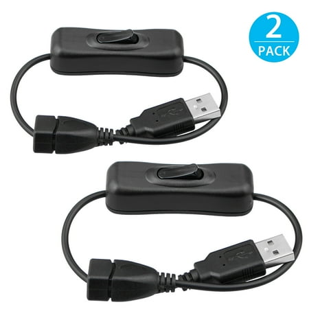 Raspberry Pi Usb Led Male to Female USB Cable, EEEKit 2-Pack USB Power Extension Cable With ON/OFF Switch Easy Start / Reboot for Raspberry Pi & Arduino, Black ()