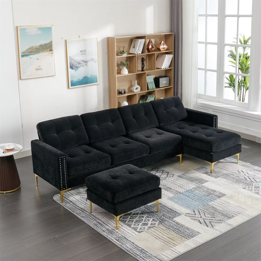 Ushaped Sectional Sofa, 111inch Convertible Velvet Couches with