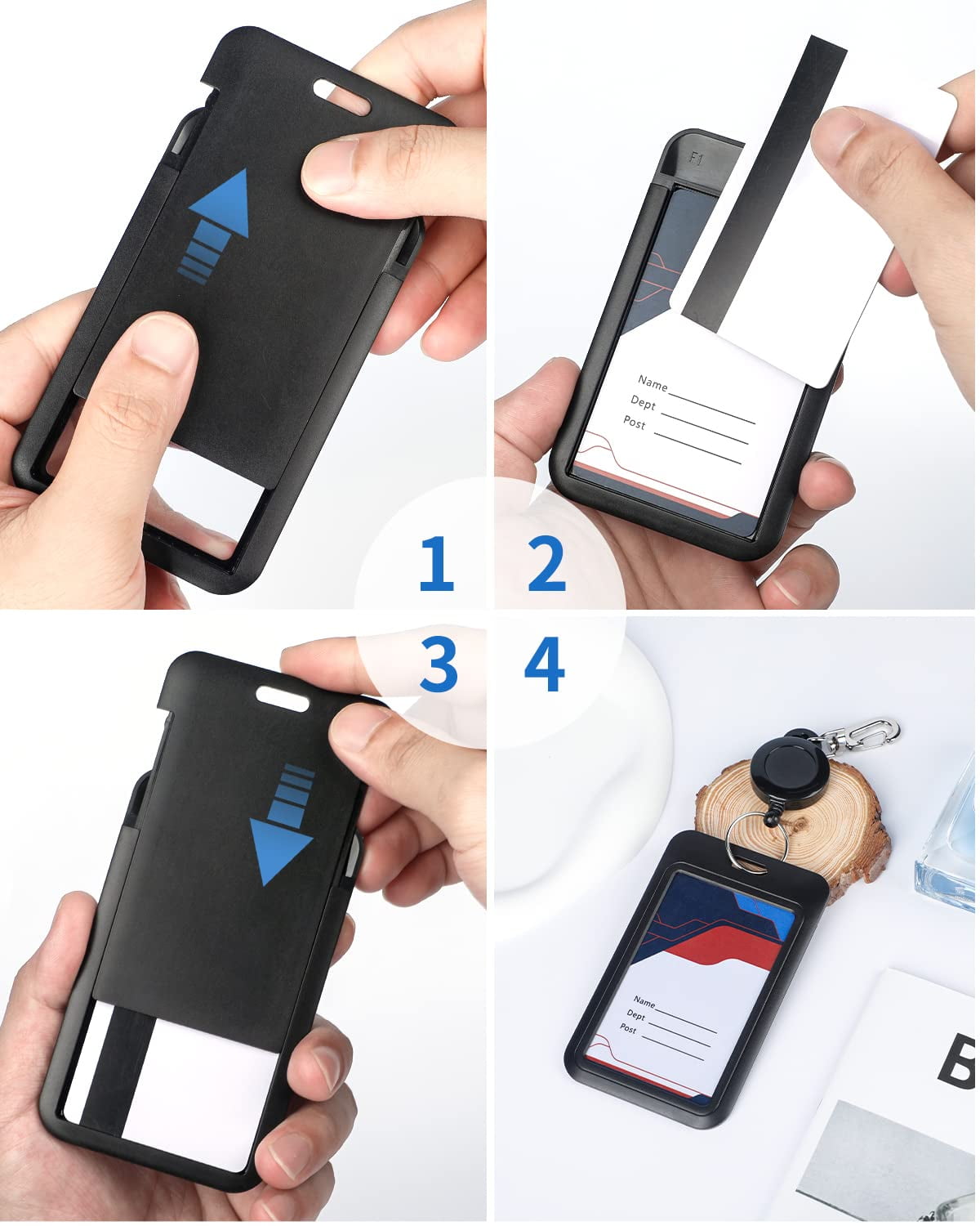100 Pack Sliding Id Badge Holder Hard Black Vertical Plastic Card Case Protector Pouch With Clear Window For Office School Credit Cards Proximity Key Driver's Licenses And Passes