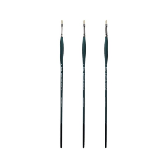 Creative Mark Imperial Professional Chungking Hog Bristle Brush - Filbert #0 Pack of 3 Handmade Long Handle Oil Paint Brushes for Artists, Nickel-Plated Brass Ferrules, Stiff yet Soft Natural Bristles