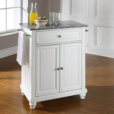 CAMBRIDGE SOLID GRANITE TOP PORTABLE KITCHEN ISLAND IN WHITE FINISH