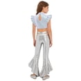 thumbnail image 3 of Eandarui Girls Jazz Hip Hop 2-Piece Set Ruffle Rhinestones Cami Top with Shiny Metallic Flared Pants Dance Performance Outfit Silver 14, 3 of 7