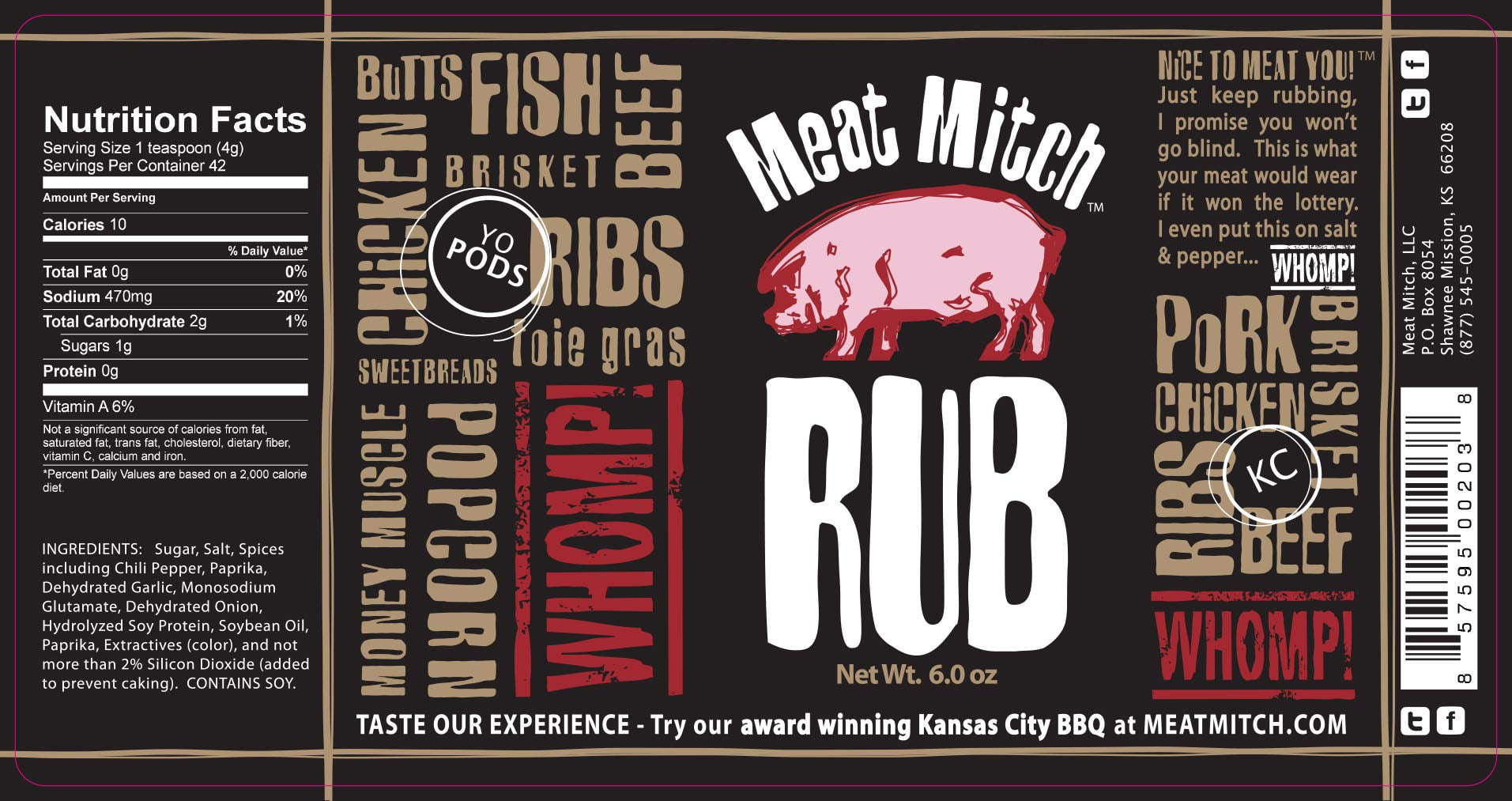Meat Mitch WHOMP! Competition Rub, 6.0 Ounce Kansas City Style BBQ