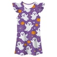 thumbnail image 2 of Girls Halloween Dresses with Ghost and Pumpkin Print Short Sleeve Crew Neck Cute A-Line Swing Dress for Party and Dress Up 8-9 Years, 2 of 5