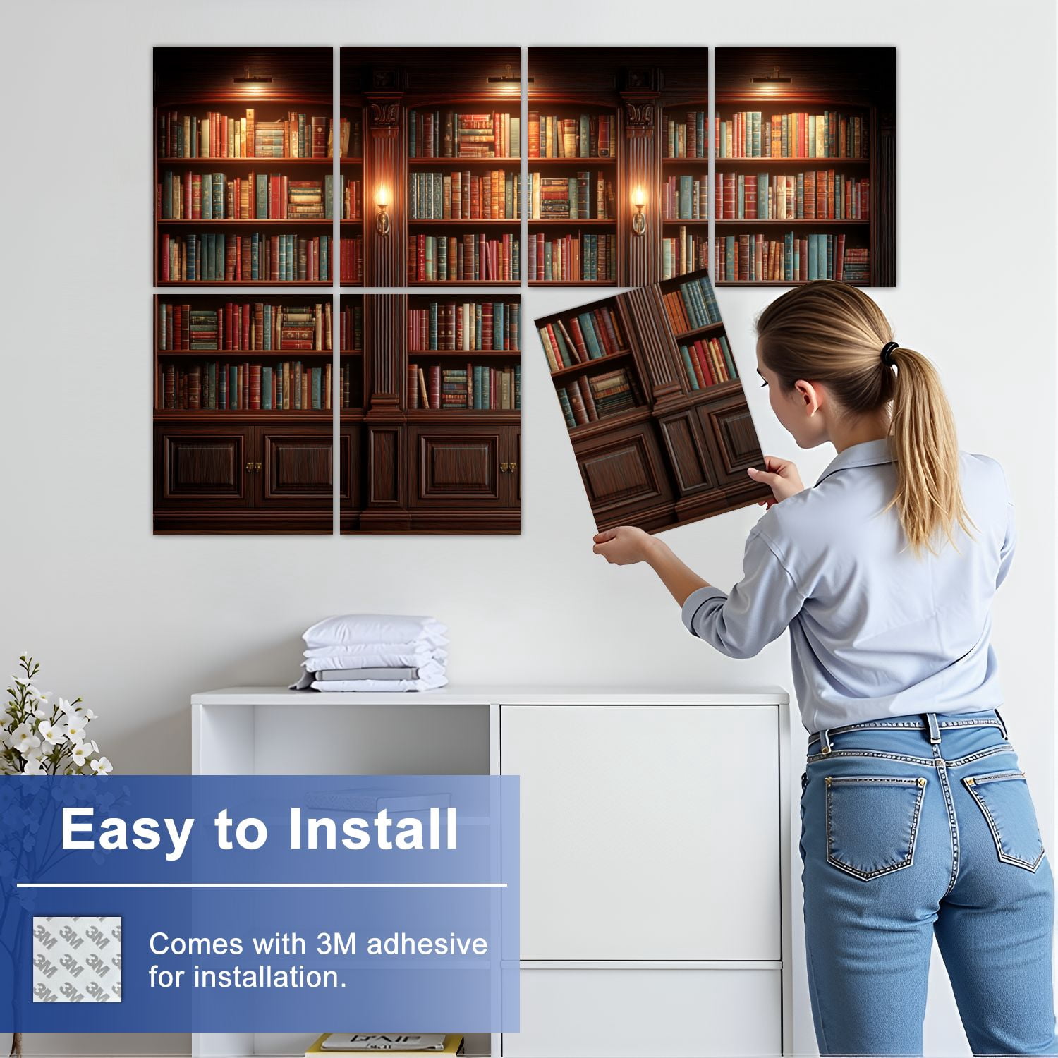8 Pack Art Acoustic Panels Sound Absorbing Inviting Library Soft Candlelit Ambiance Decorative Soundproof Wall Panels Self Adhesive for Nursery Game Room Bedroom 48"x32"