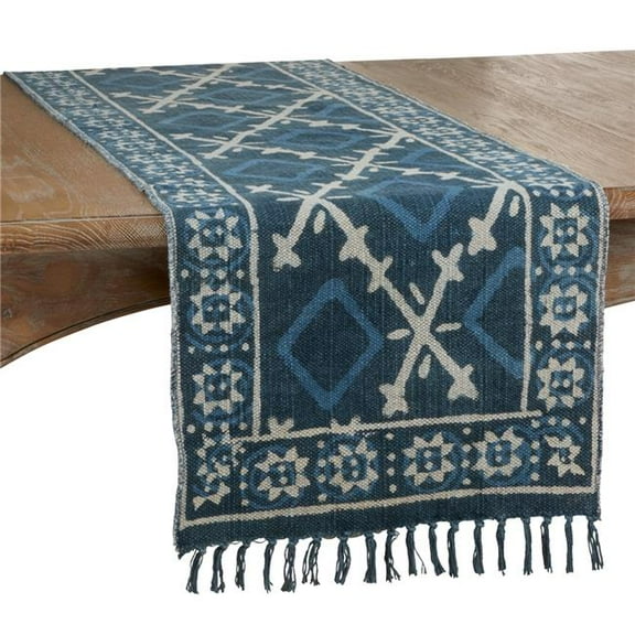 SARO 2301.NB1672B 16 x 72 in. Oblong Cotton Rug Runner with Navy Blue Distressed Design