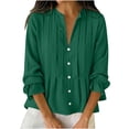 thumbnail image 1 of Tops de Manga Larga de las Mujeres de Color Sólido Casual con Detalle Del Botón Plisado, Blusa de Lino con Cuello en V para el Otoño Diario, 1 of 9